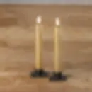 Set/ 2 - 7.25" 3D Flame Gold Taper Candle, requires 2 AAA batteries per taper (not included), 6 hour timer