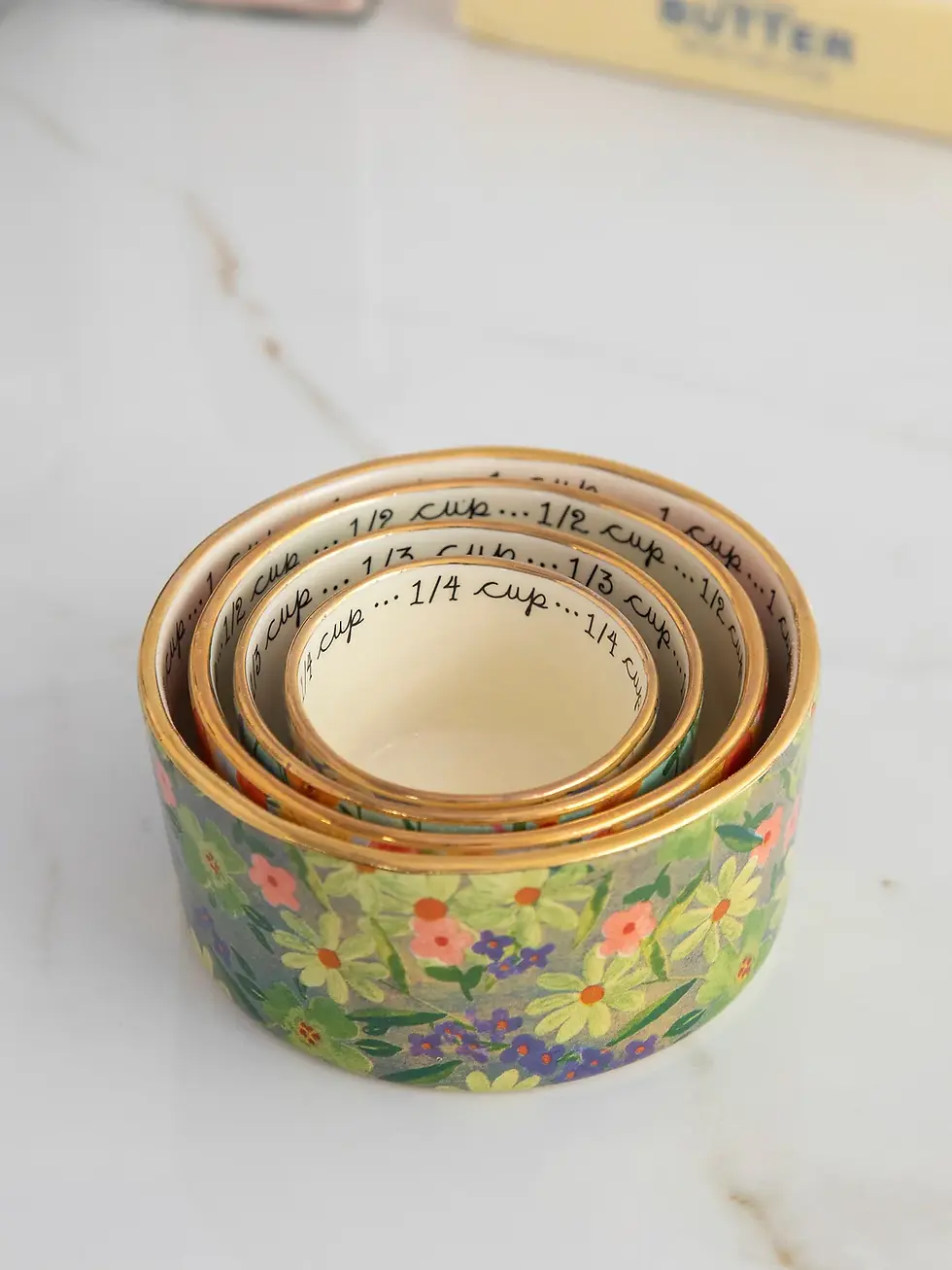 Natural Life, 4 ceramic, nested measuring cups: 1, 1/2, 1/3 & 1/4 cups, Ceramic, Dishwasher Safe Top Rack, Do Not Microwave