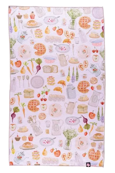 18"X30" towel, 100% microfiber Double sided print Waffle Weave knit construction makes this towel absorb 7 times its weight