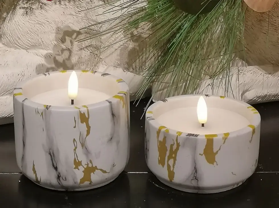 Resin marbled in gold, gray, & black, remote included with timer and dimmer functions