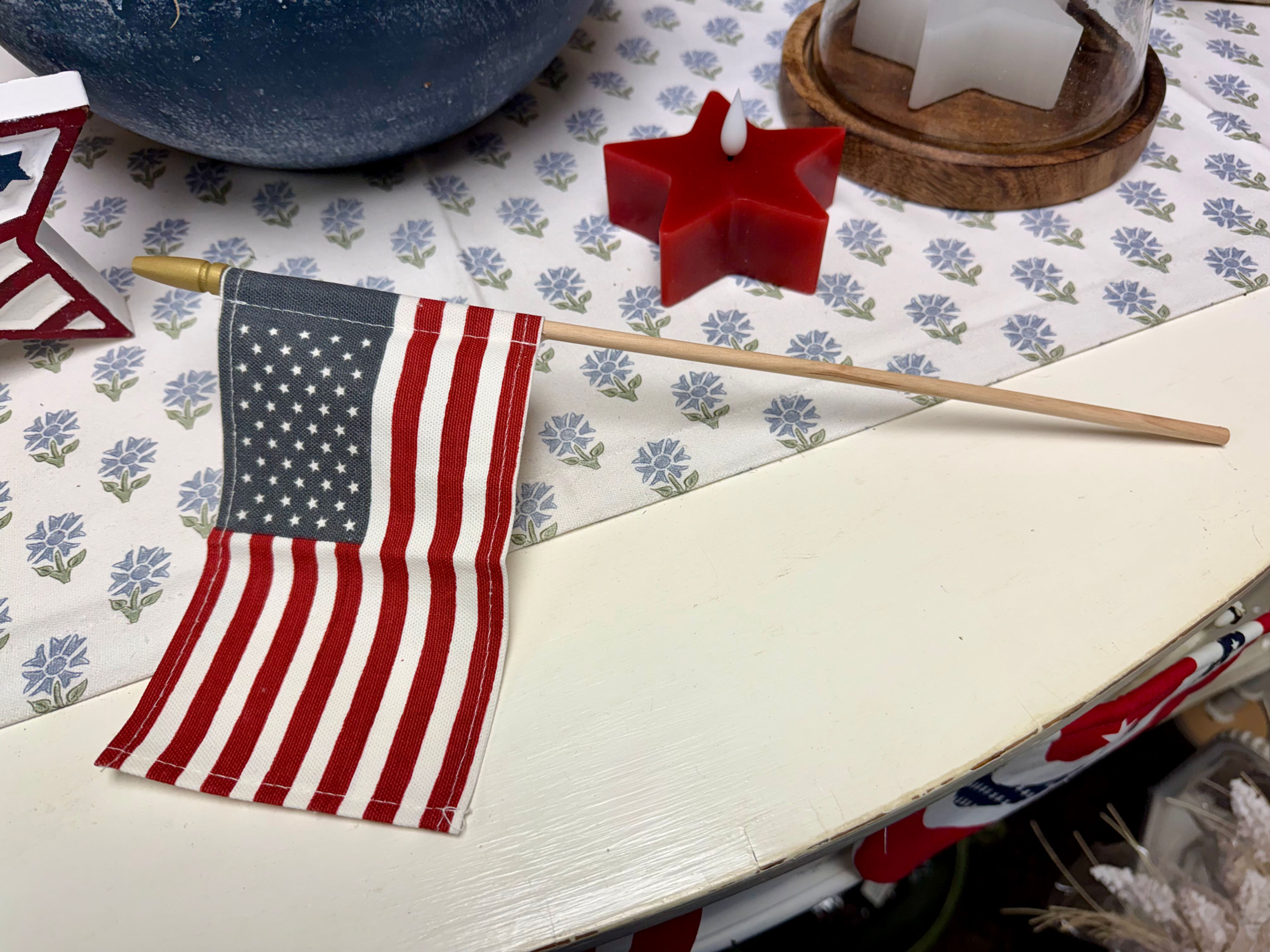 14" USA cloth flag on wooden stick