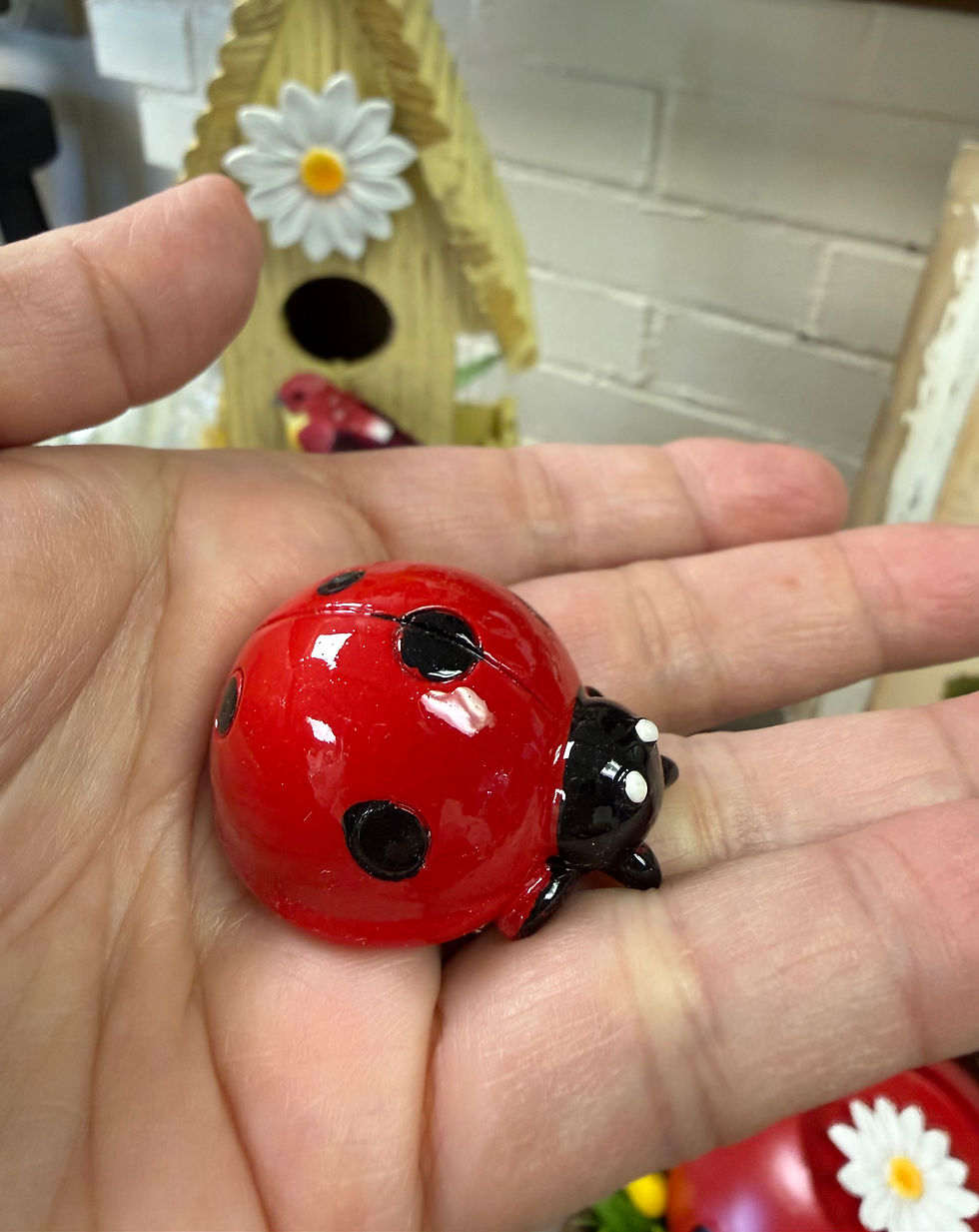 1.5"x1.5" resin black and red ladybug, use as an accent on tabletops
