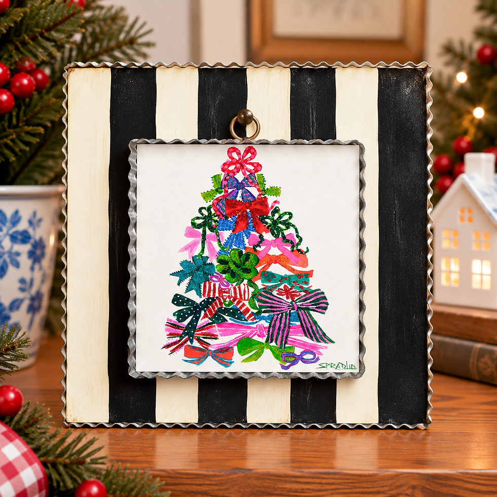 Thumbnail: Round Top Collection Bow Tree Christmas decor with colorful bows and silver corrugated metal sides