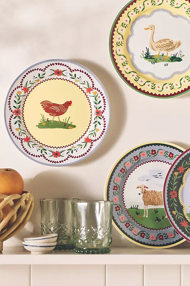 Thumbnail: set of 4 Rifle Paper Co 8.5" plates, dishwasher & microwave safe, Home Sweet Home full color illustrations, porcelain
