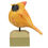 Thumbnail: 5.25” x 4” x 2” carved wood yellow female cardinal, black bead eyes, sitting on sage green wood base