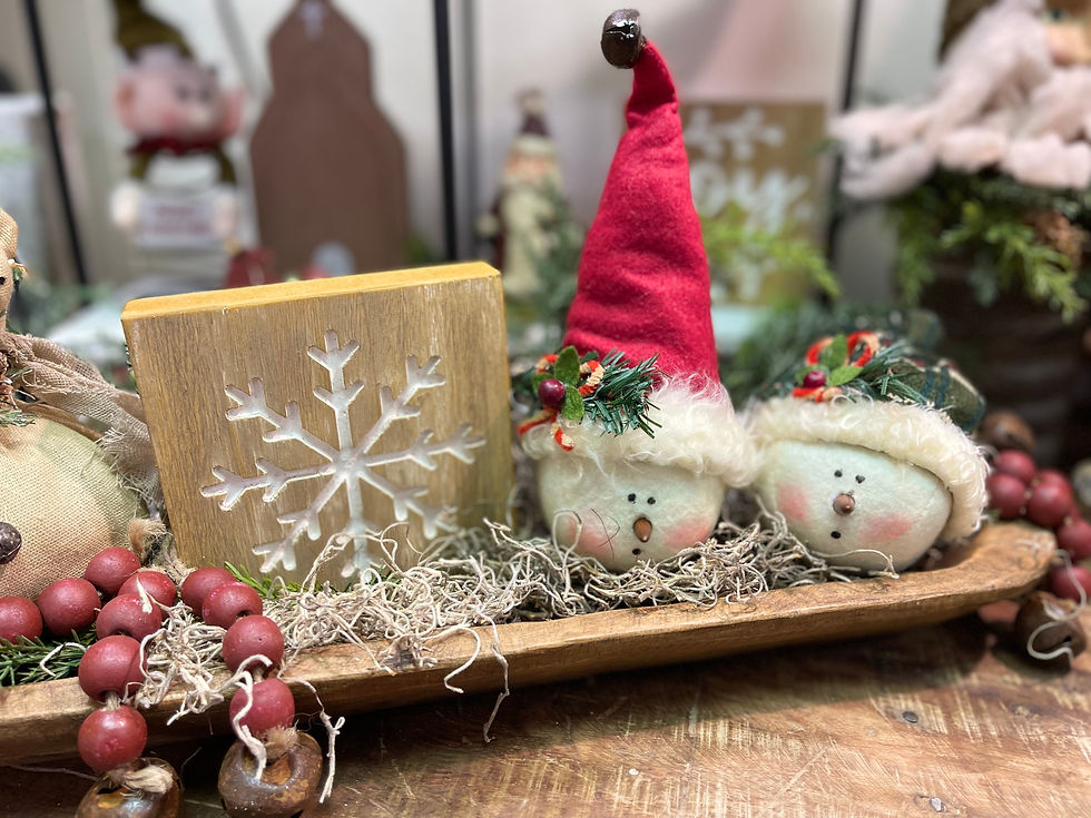 Set of 2 plush snowman heads wearing a Santa hat and a sock cap. Use as ornaments or bowl fillers.Great stocking stuffer gift