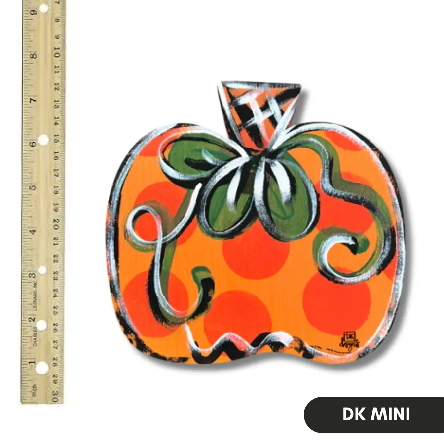 8" DK Designs mini attachment to use on a DK Designs wreath (sold separate), orange pumpkin w/ polkadots