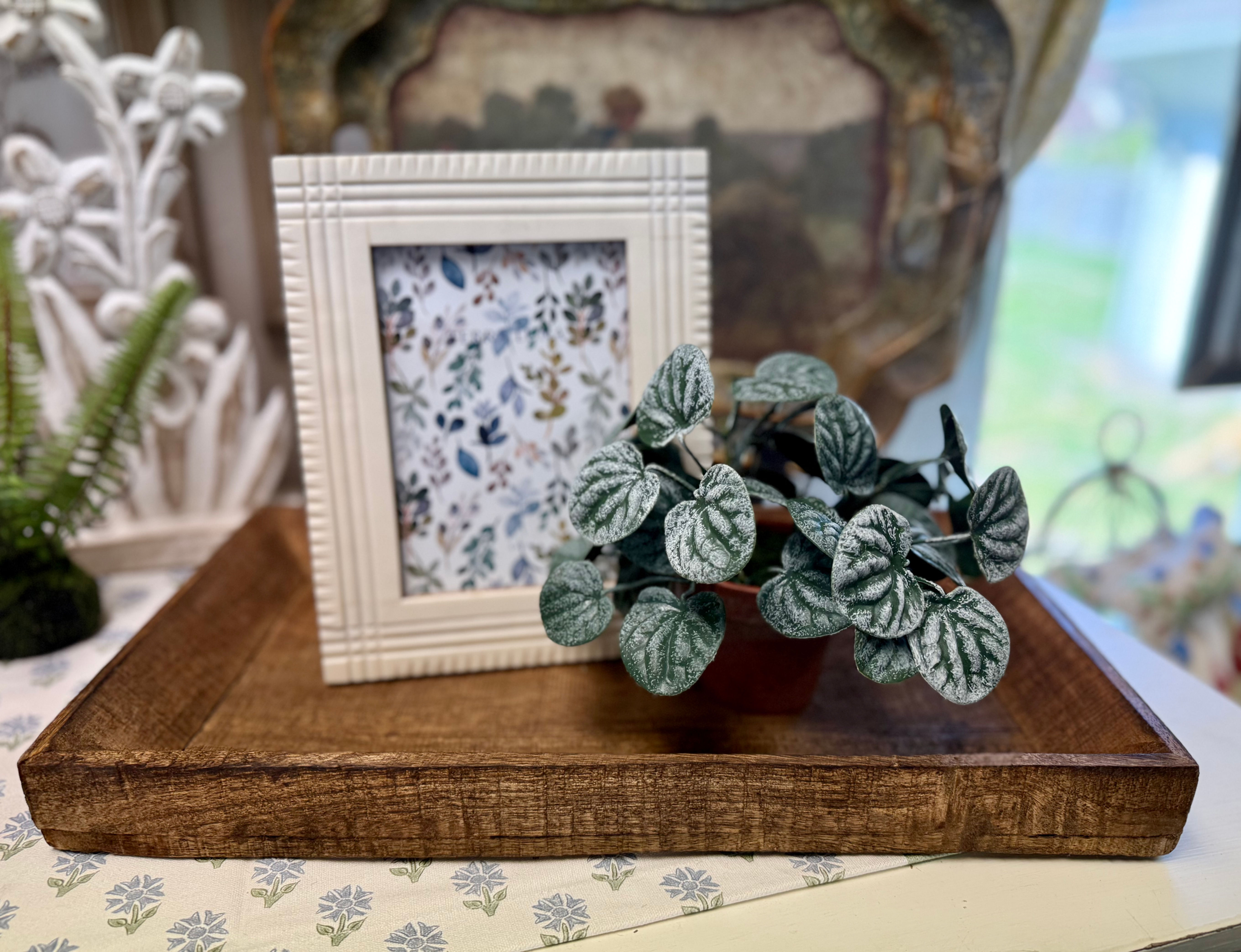 17" x 10" x 2" rustic wood rectangular tray, beveled interior sides
