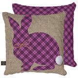 17”x17” indoor/outdoor pillow with weather resistant cover. Burlap look with purple plaid bunny, backside is purple plaid