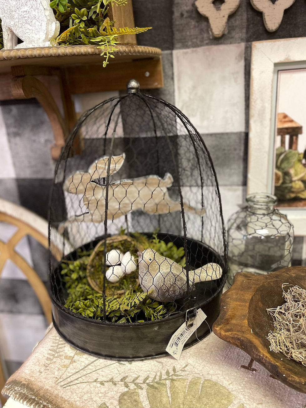 Black metal hinged chicken wire dome lantern. 12"x15"