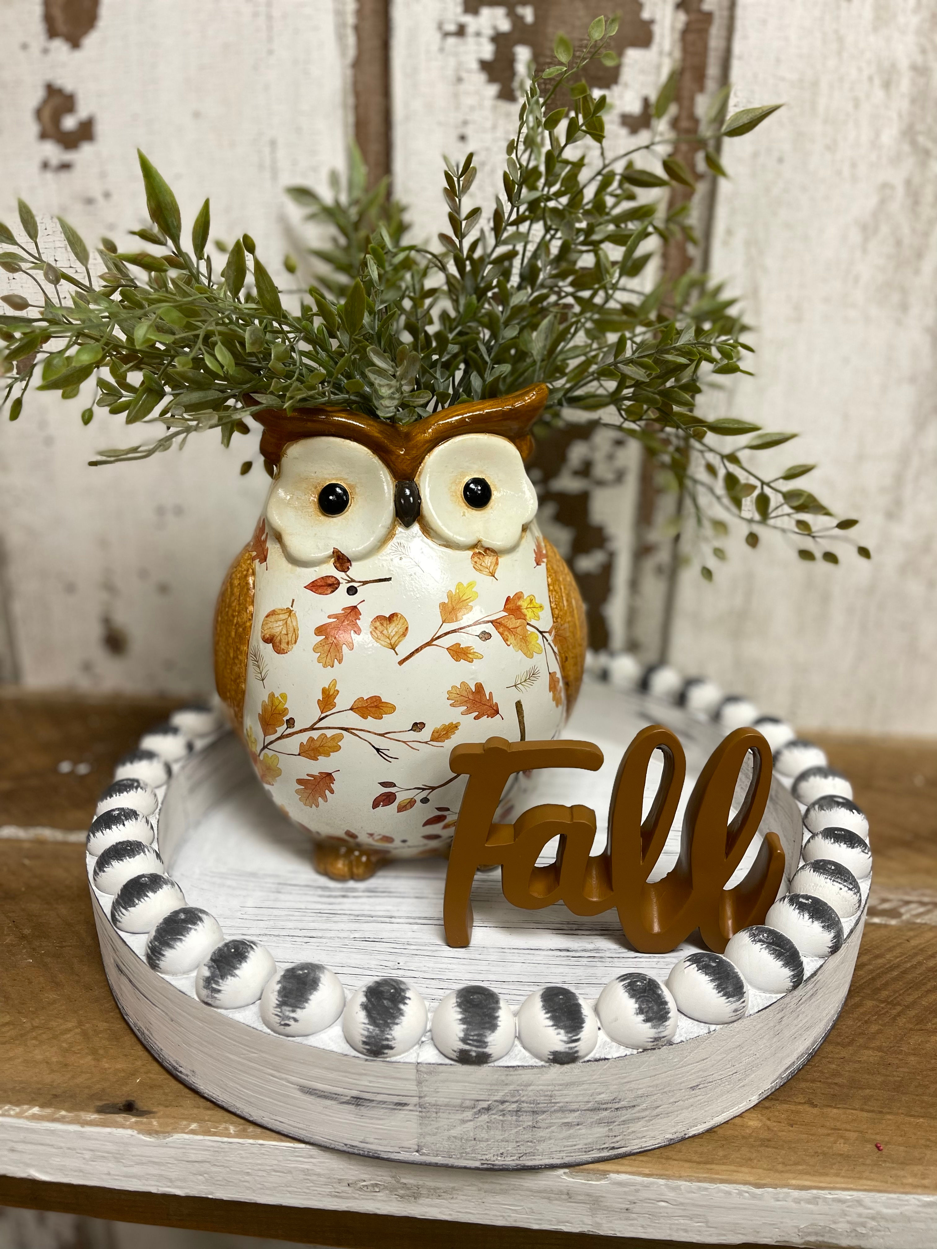 12” diameter x 2” tall whitewashed wooden round tray with charcoal distressing and half bead design on top edge