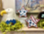 6" x 5.5" wood star cutout, white with red outline & blue stars, use for patriotic & 4th of July decor