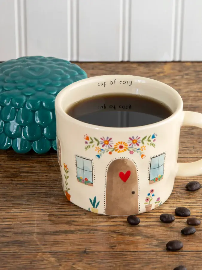 Lid 2in H x 4.25in, Cup 3.5in H x 3.25in diameter, 2oz, Ceramic, Dishwasher safe top rack only, not recommended for microwave