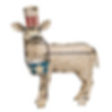 11"x9.5"  recycled vintage metal figure of a standing sheep wearing an Uncle Sam hat & carrying a blue bucket w/ white stars