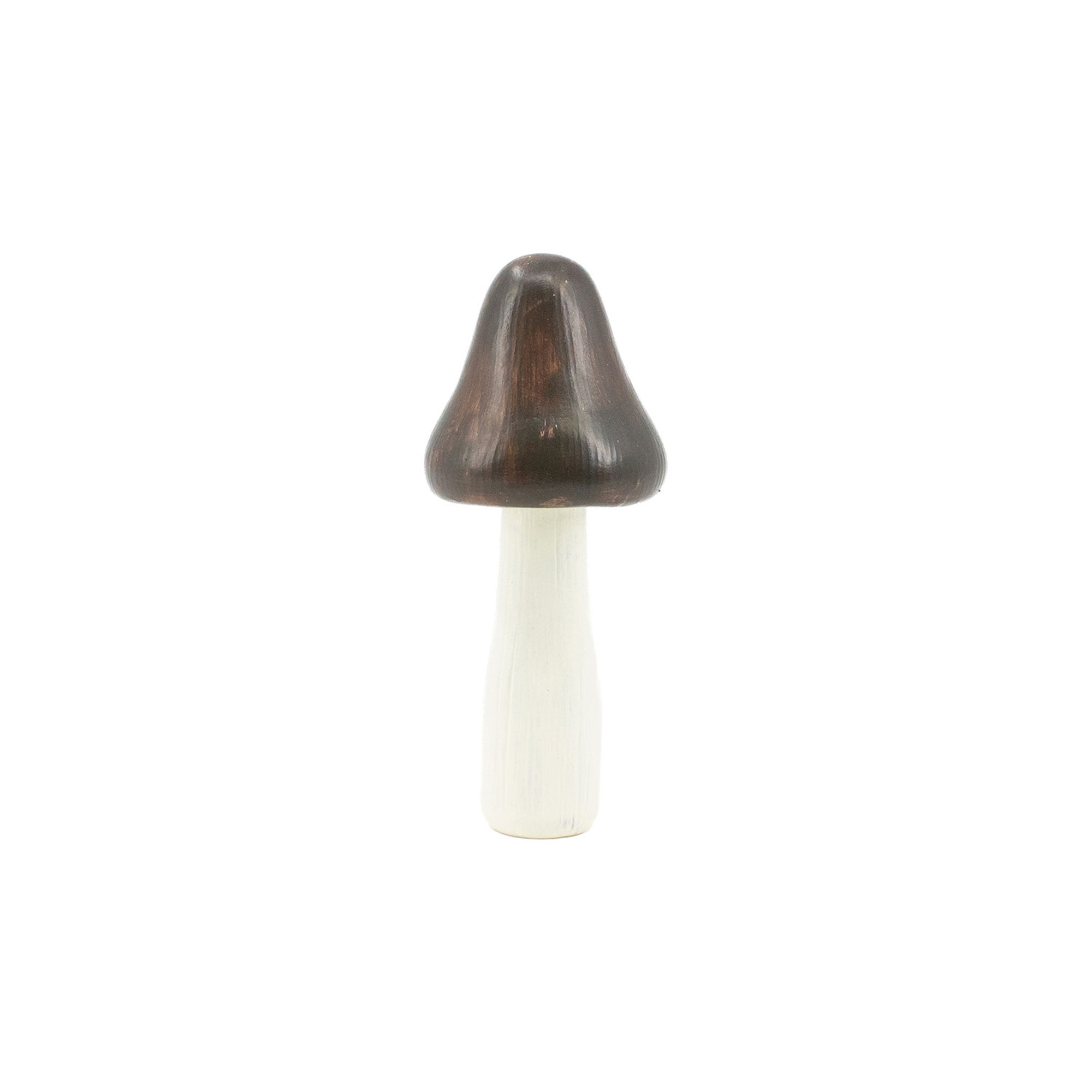 3”x 6.5” resin mushroom with a brown top & cream bottom