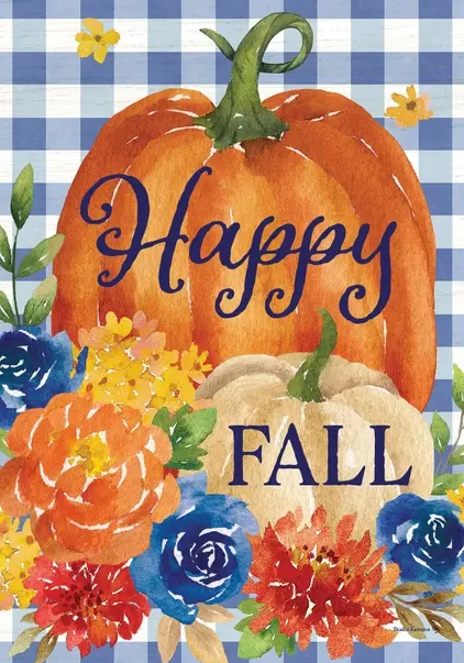 12” X 18” double sided garden flag, fall flowers, pumpkins, Happy Fall, fade resistant