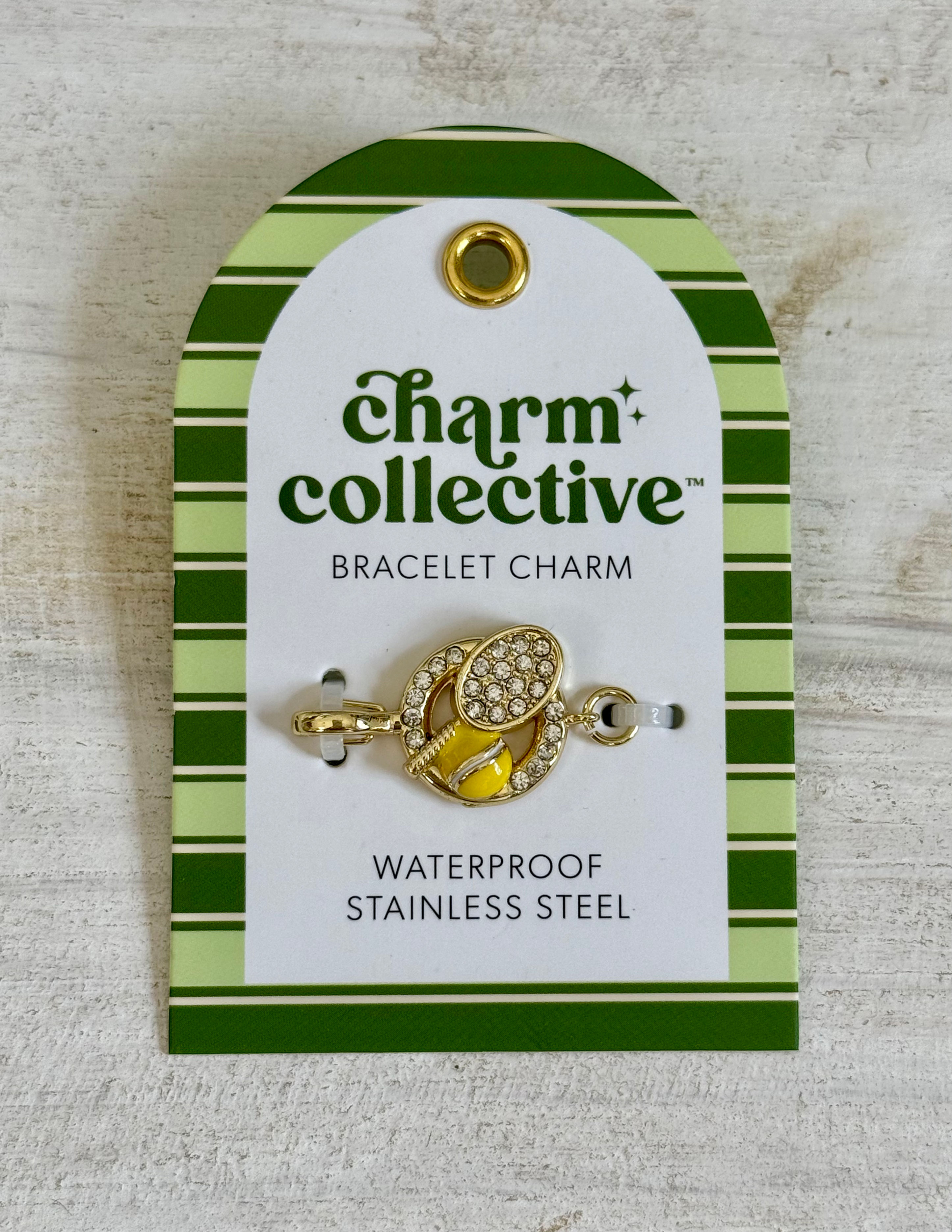waterproof stainless steel bracelet charm tennis racket & ball, use with the charm collective collection to build a bracelet