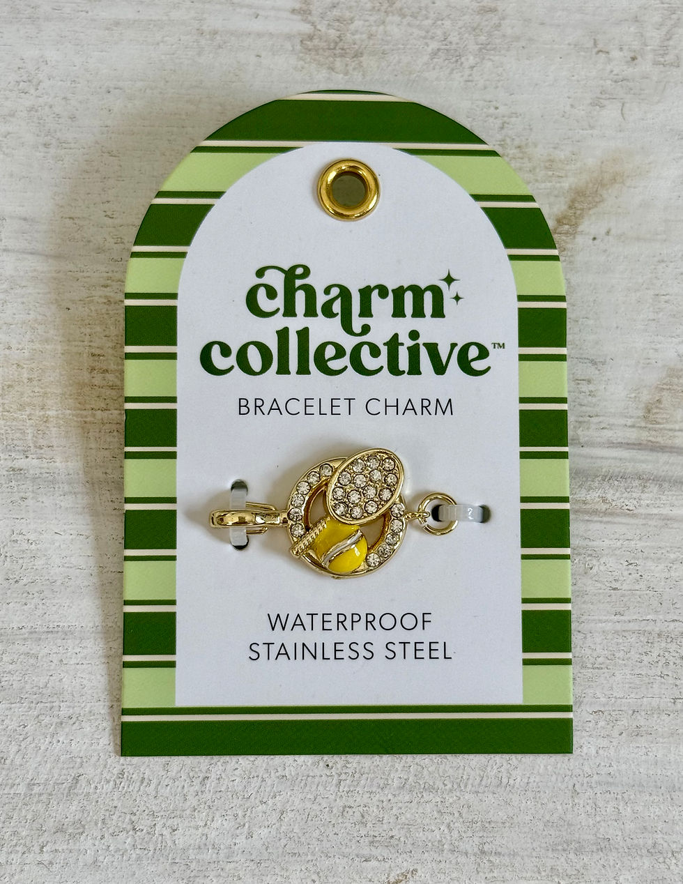 waterproof stainless steel bracelet charm tennis racket & ball, use with the charm collective collection to build a bracelet