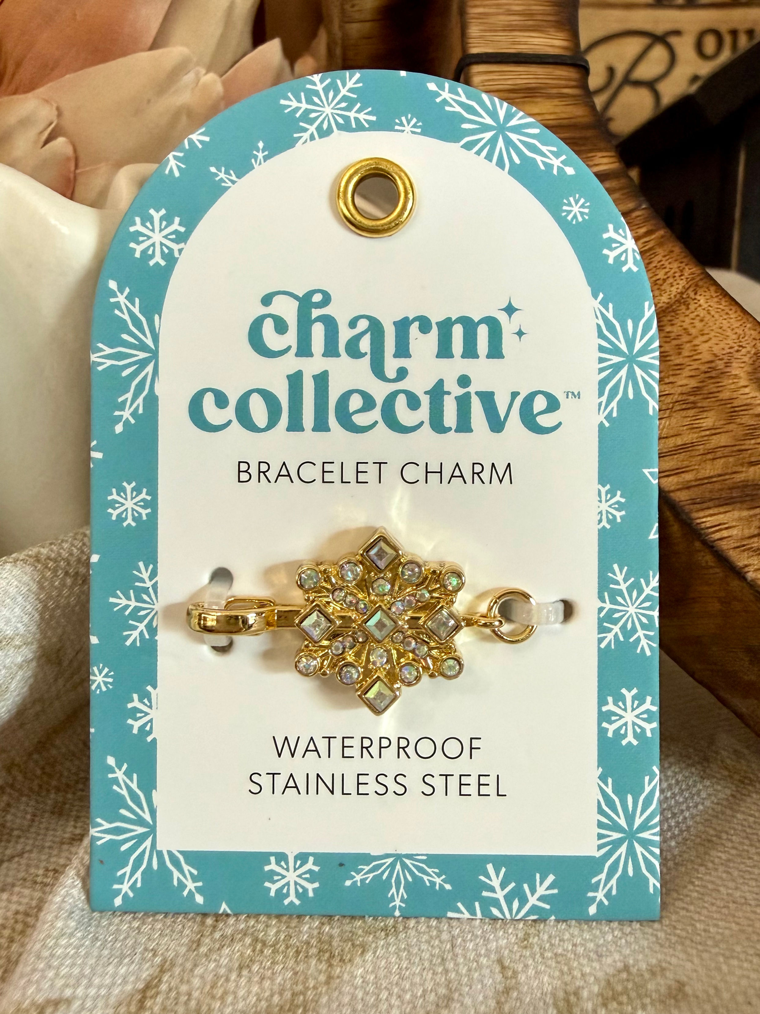 waterproof stainless steel bracelet charm of a snowflake, use with the charm collective collection to build a bracelet