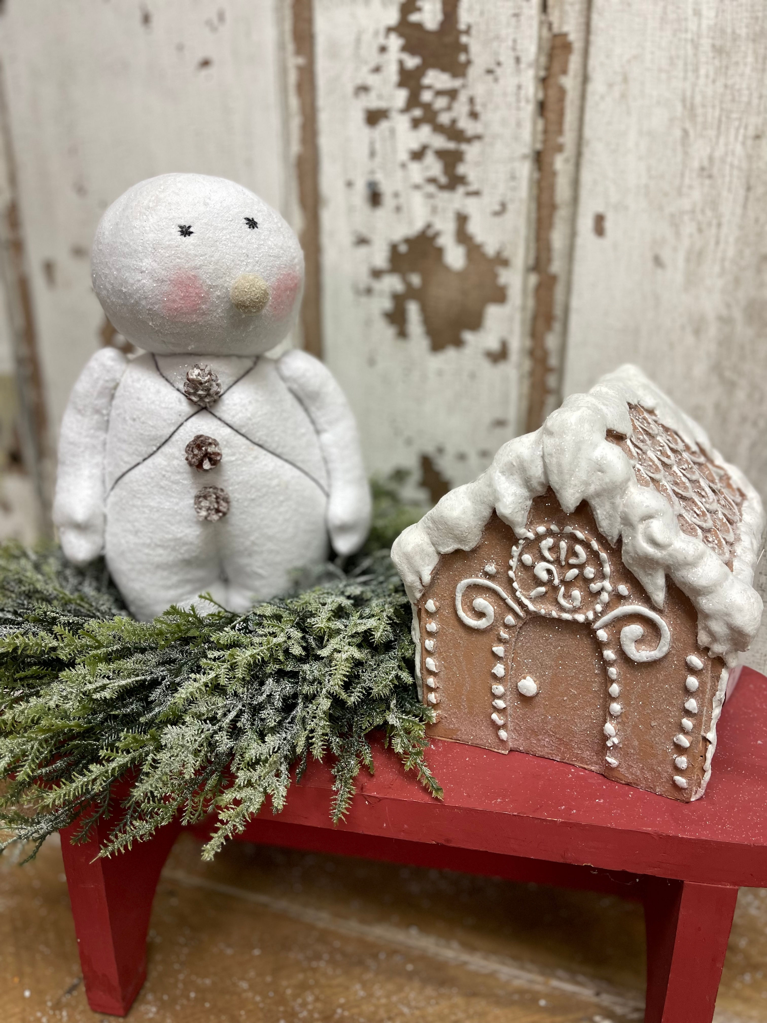 White plush standing snowman with weighted feet for easy display