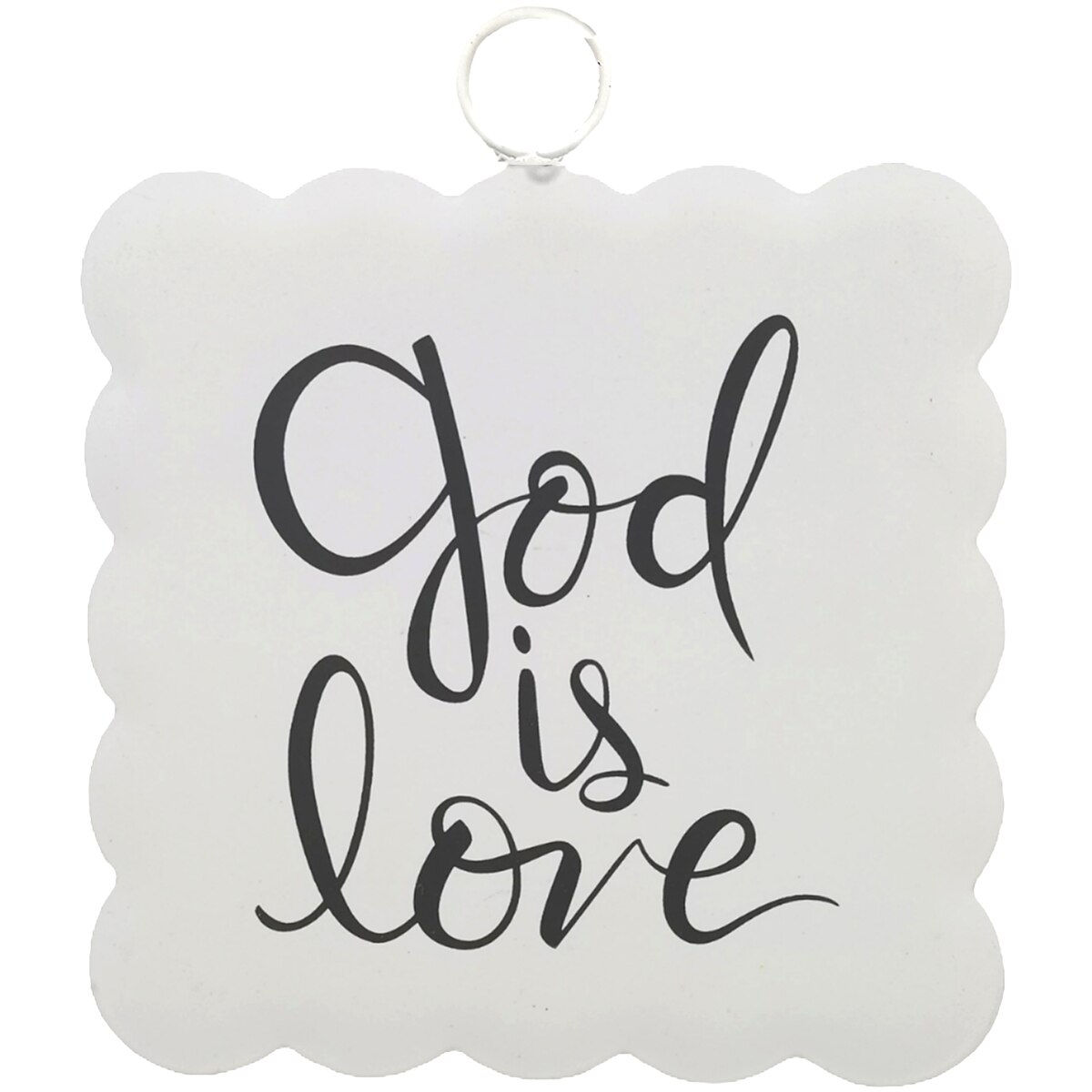 6" x 7" flat metal scalloped Round Top Collection hanger, "God is Love", use with Round Top base