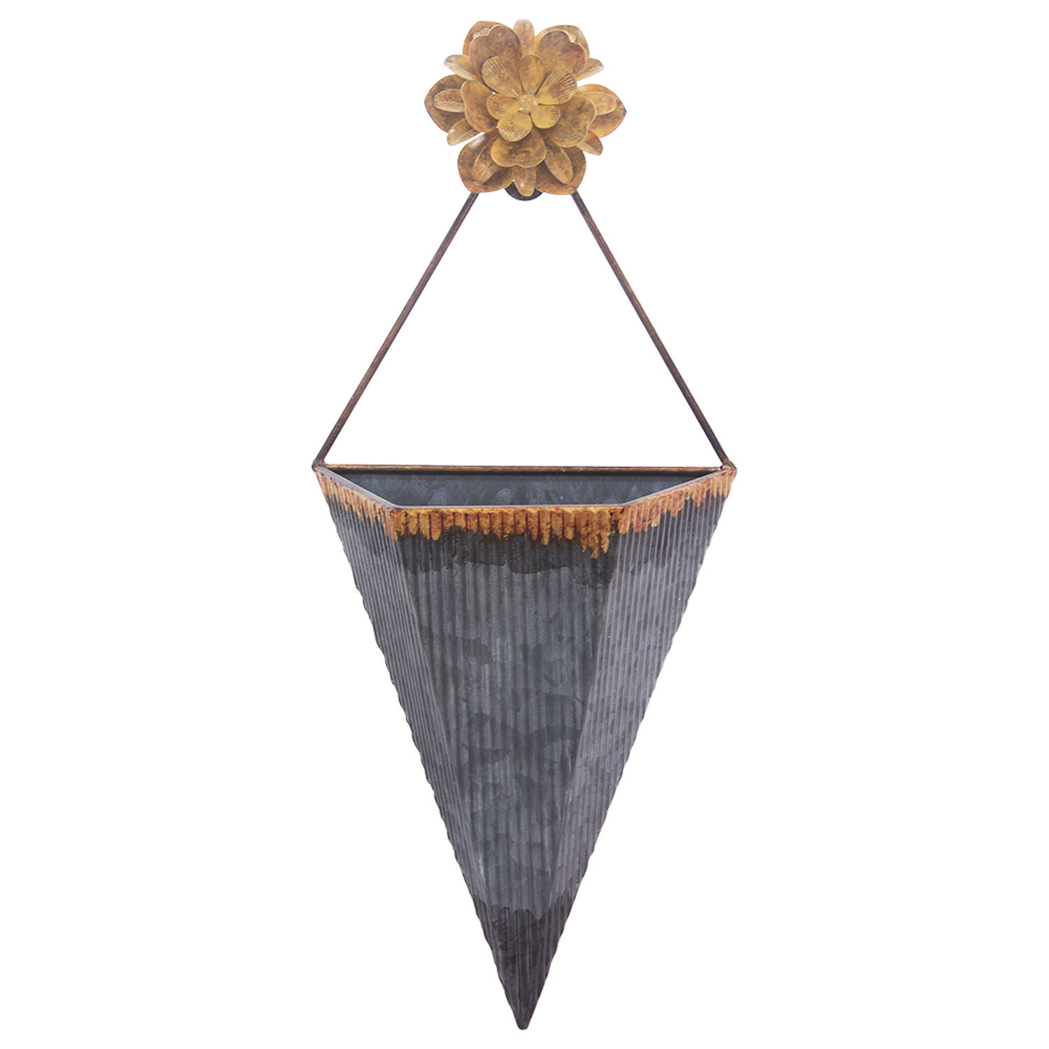 Galvanized Wall Pocket with Yellow Flower - 7.68 x 5.31 x 7.75 in Metal