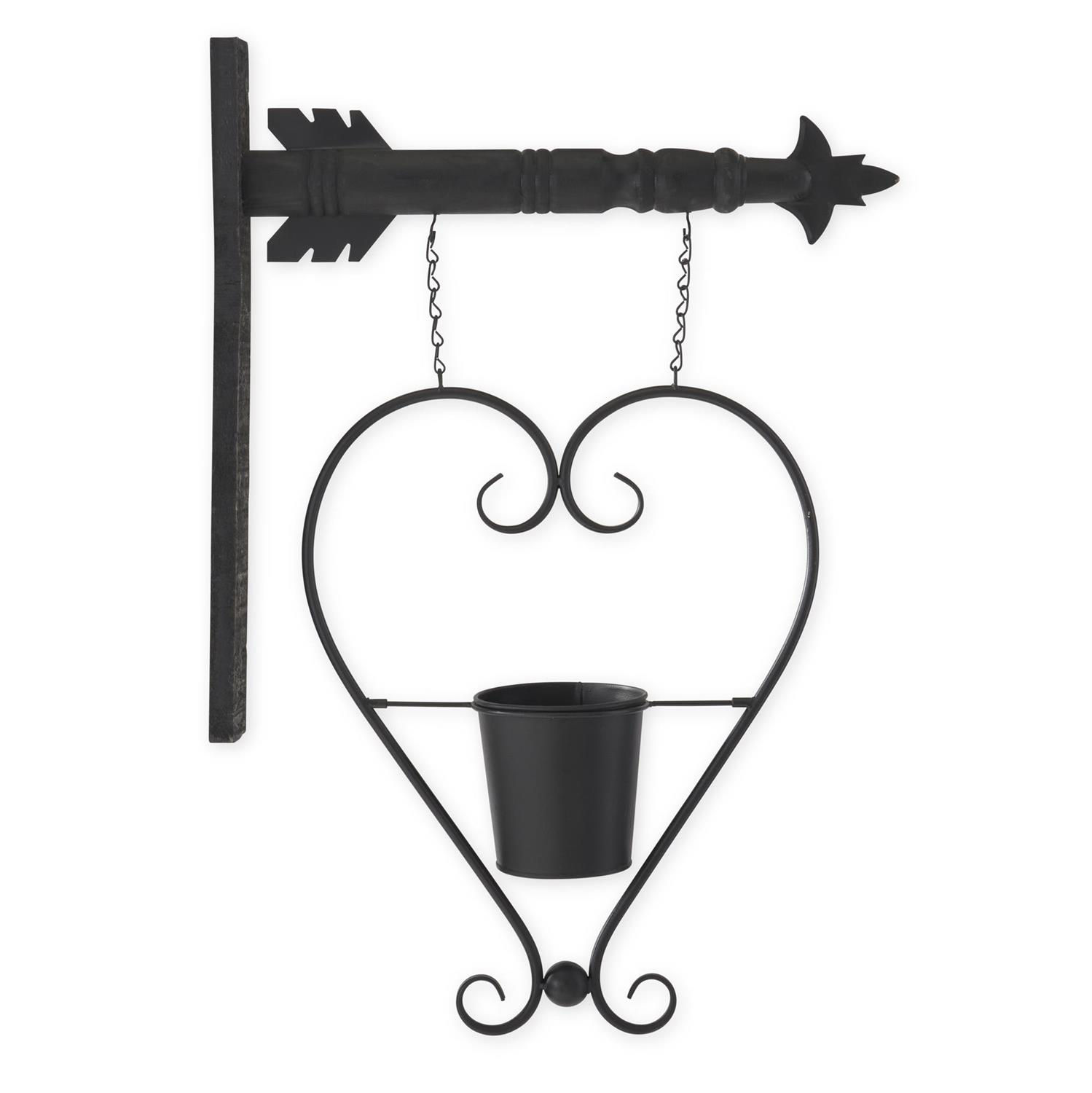 12.75" Black Metal Cutout Heart with Planter Arrow Replacement, decorative, interchangeable, durable iron hanging planter