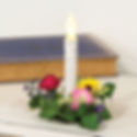 1.5" inner diameter candle ring, foliage, purple, pink & yellow florals, use for a votive or taper candle