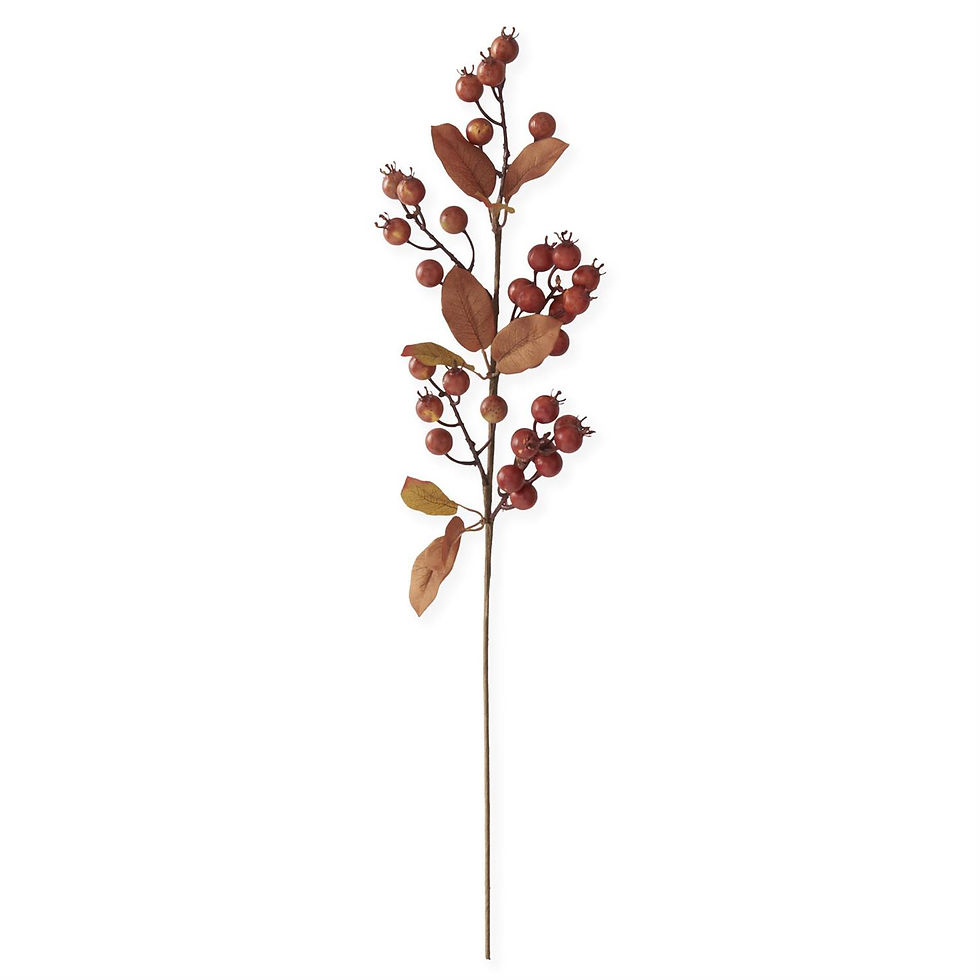 31" tall brown stem with 1" dark orange berries, fall colored leaves, use in fall arrangements