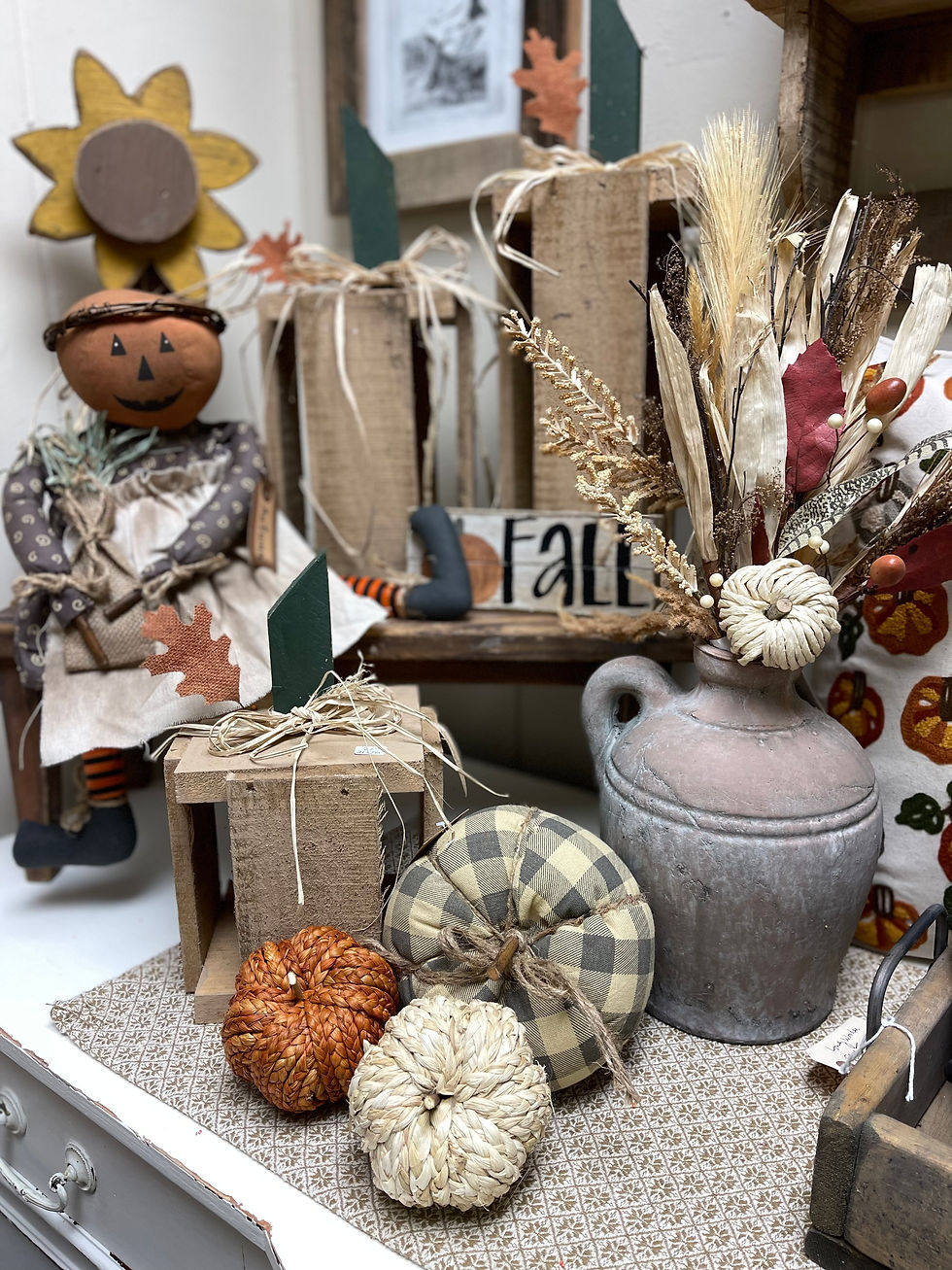 7.25β x 7.25β stuffed fabric pumpkin, gray & cream checked fabric, stick stem, jute bow