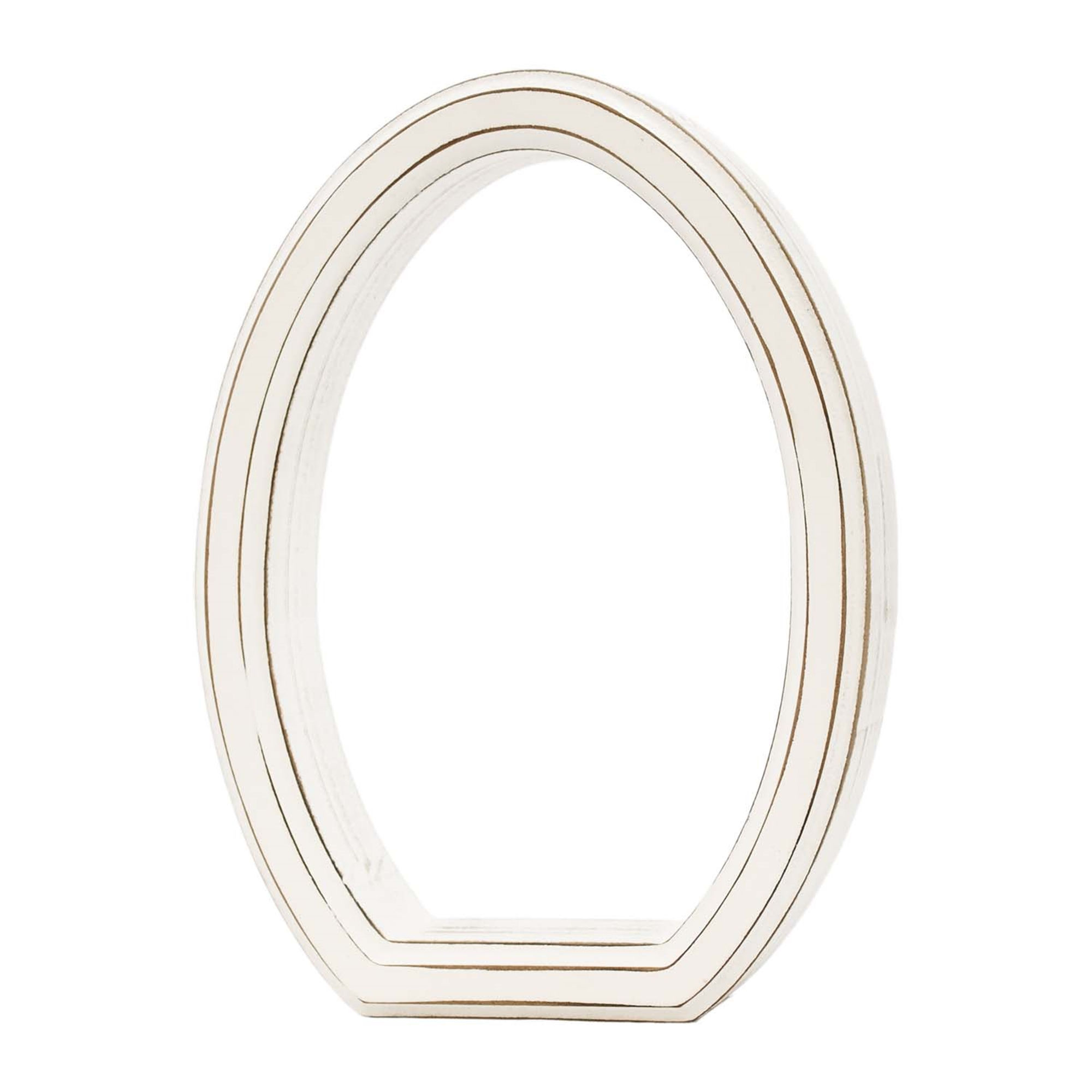 8.75" x 2" x 11.5" white wood egg outline with light distressing, use for Easter decor, can add a candle & candle ring