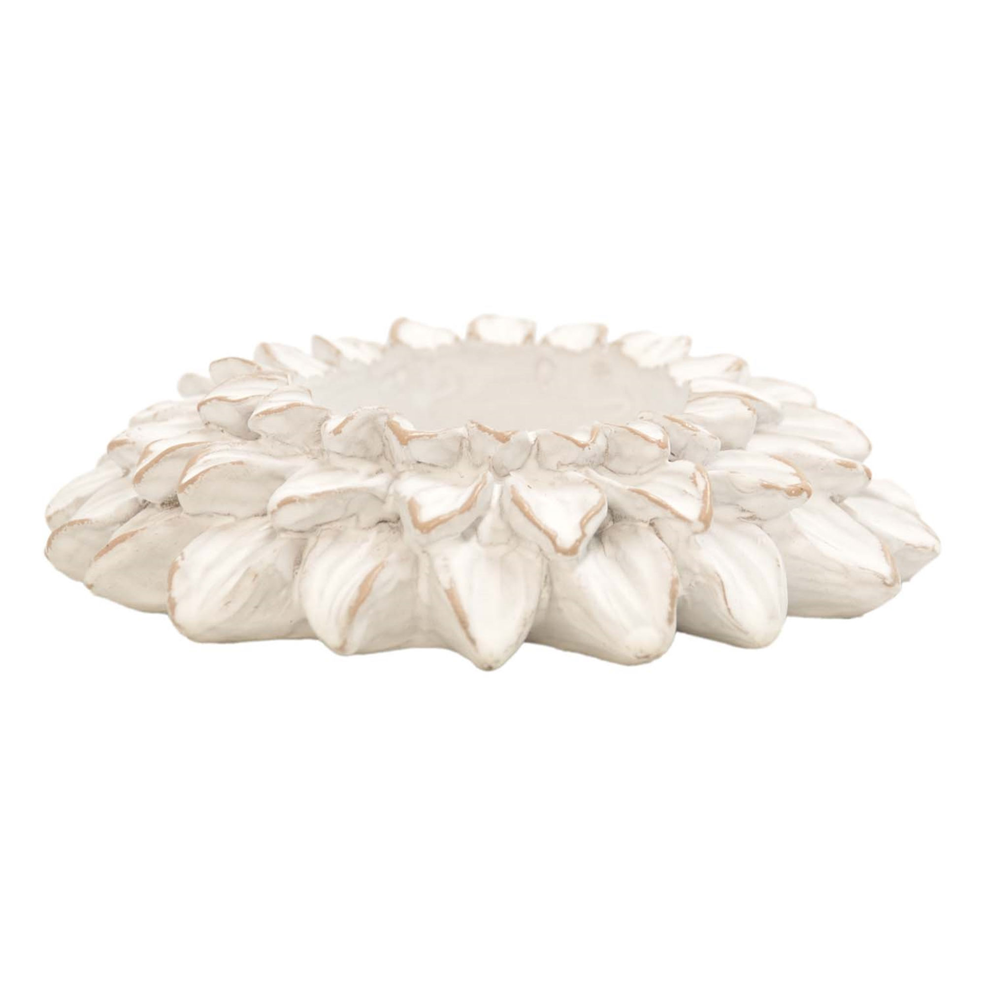 5" diameter 2" votive candle holder, resin, white, shaped like a flower