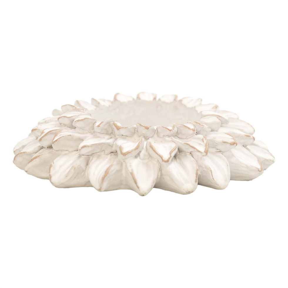 Thumbnail: 5" diameter 2" votive candle holder, resin, white, shaped like a flower