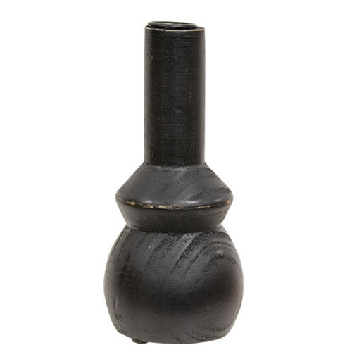 7.5" tall wooden taper holder, curvy design with black paint, holds up to a 1" taper candle