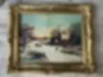 12.5" x 10.5" print of wintery scene is ornately framed and ready to hang, nostalgic look