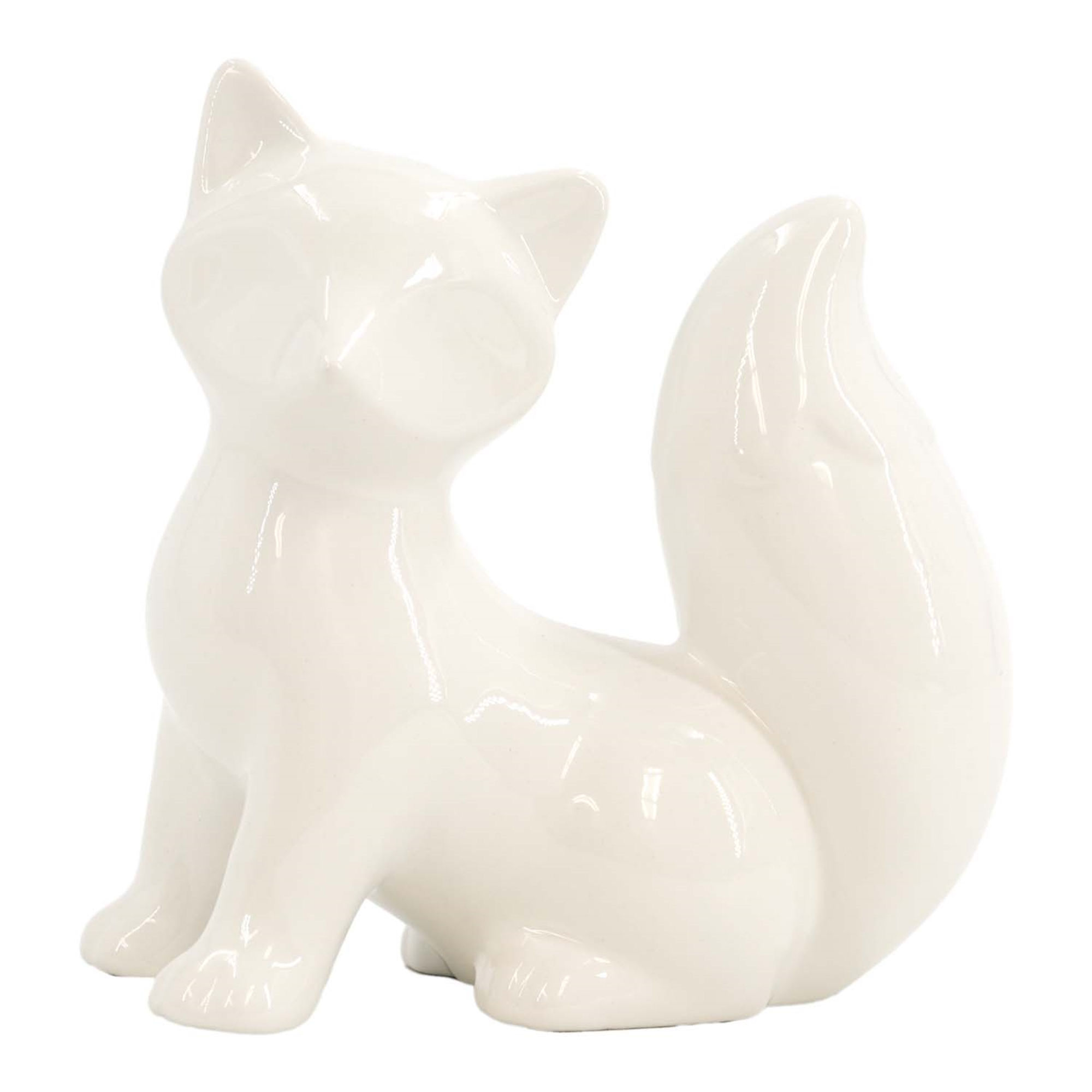 7.2" x 3.75" x 7.35" white porcelain fox sitting
