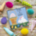 Round Top Collection print of Easter basket and white bunny and the phrase bunny kisses & Easter wishes