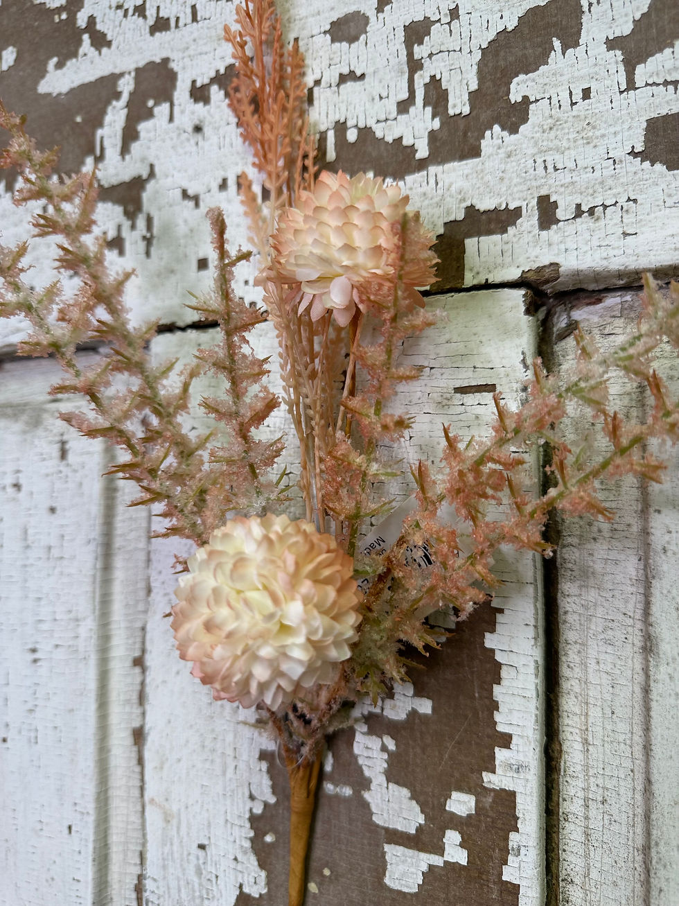 Thumbnail: 12" tall small pick of cream mums, dried look florals & grasses s