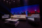 Talk show interview video set with furniture on stage with a 30ft LED Wall at ET Media Space
