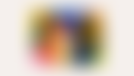Diverse illustrated group of people gathered around a blank sheet, smiling in a colorful abstract scene.
