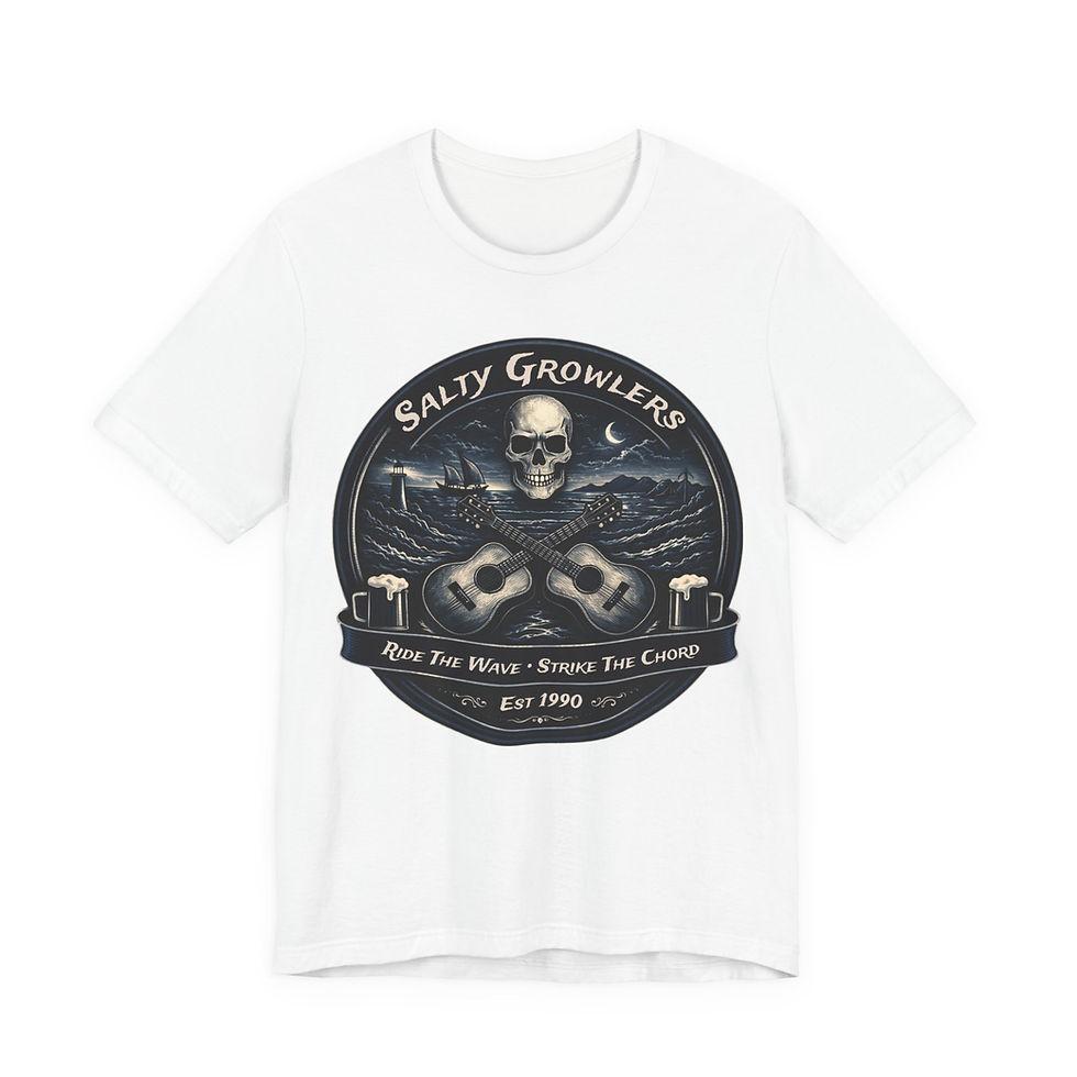 Thumbnail: Salty Growlers Skull & Guitars T-Shirt — Rock Nautical Band Tee