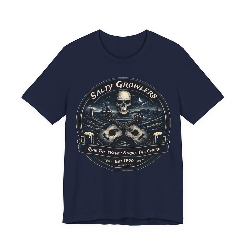 Thumbnail: Salty Growlers Skull & Guitars T-Shirt — Rock Nautical Band Tee
