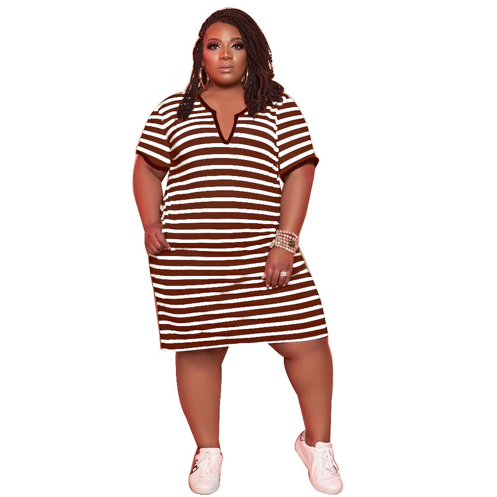 Thumbnail: Or-FA7229 Summer Plus Size Ladies Casual Dress Stripe Plus Size Women Dresses