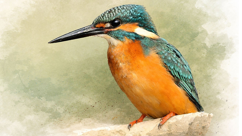 Painting of a Kingfisher on a branch