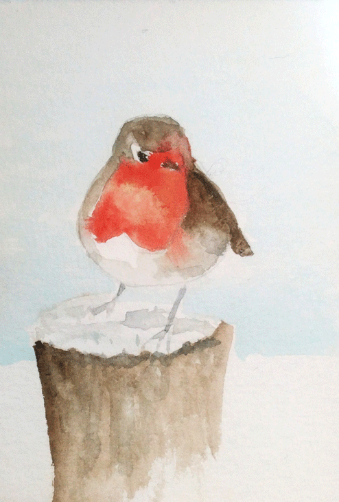 Watercolour painted Robin