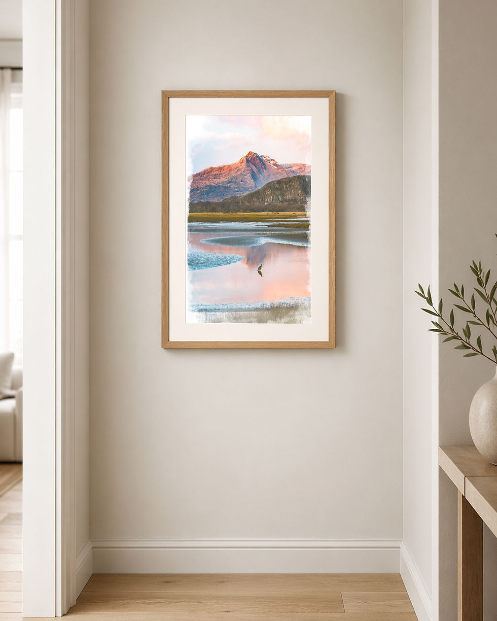 narrow wall with portrait format framed artwork