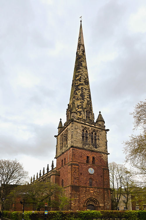 St Mary's Church Shrewsbury against a cloudy sky