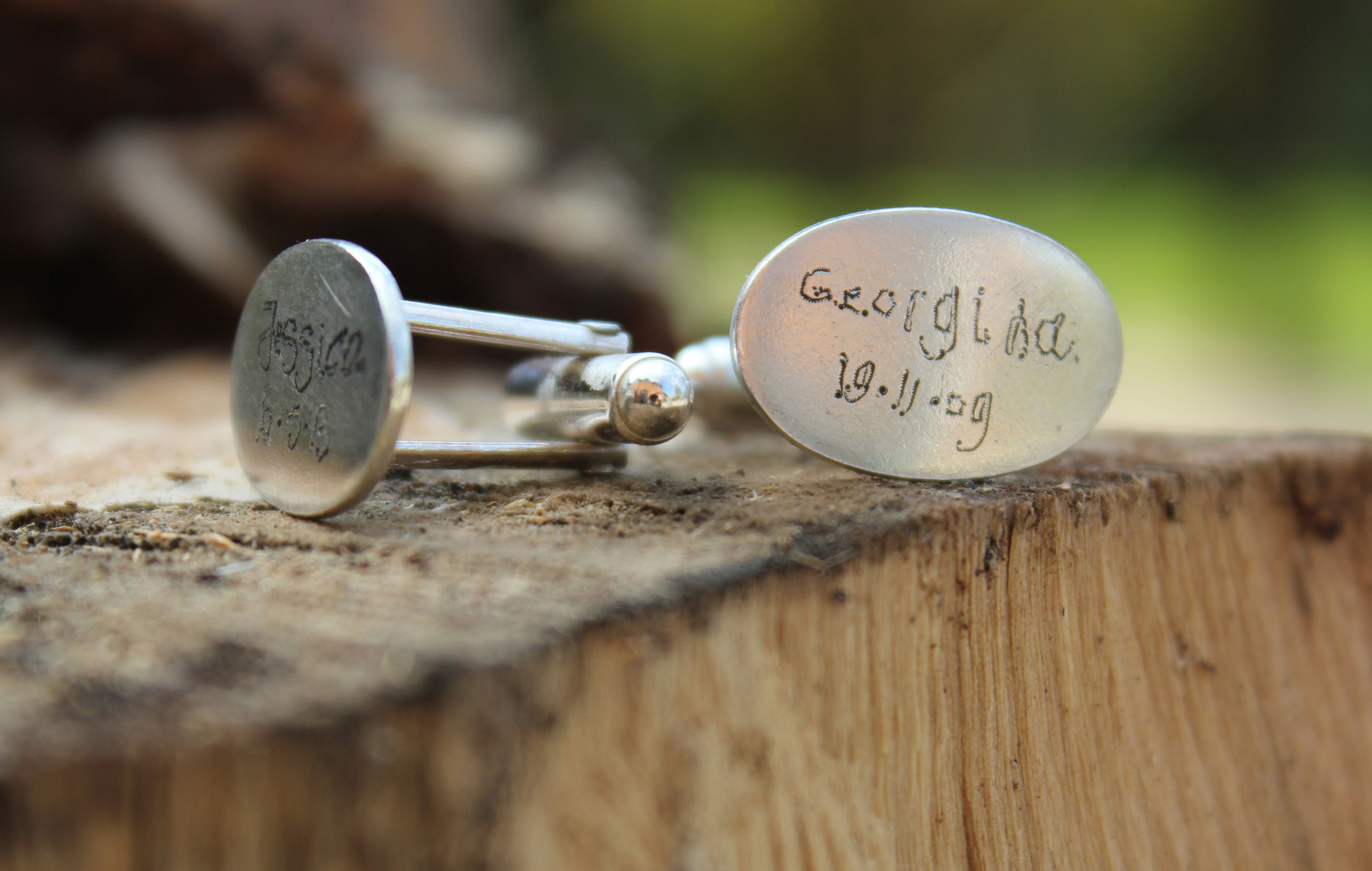 Silver Engraved Hand Written Cufflinks