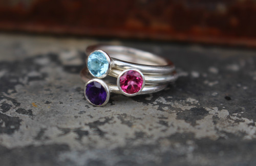 Silver Round Stackable Gemstone Ring | bjewellery