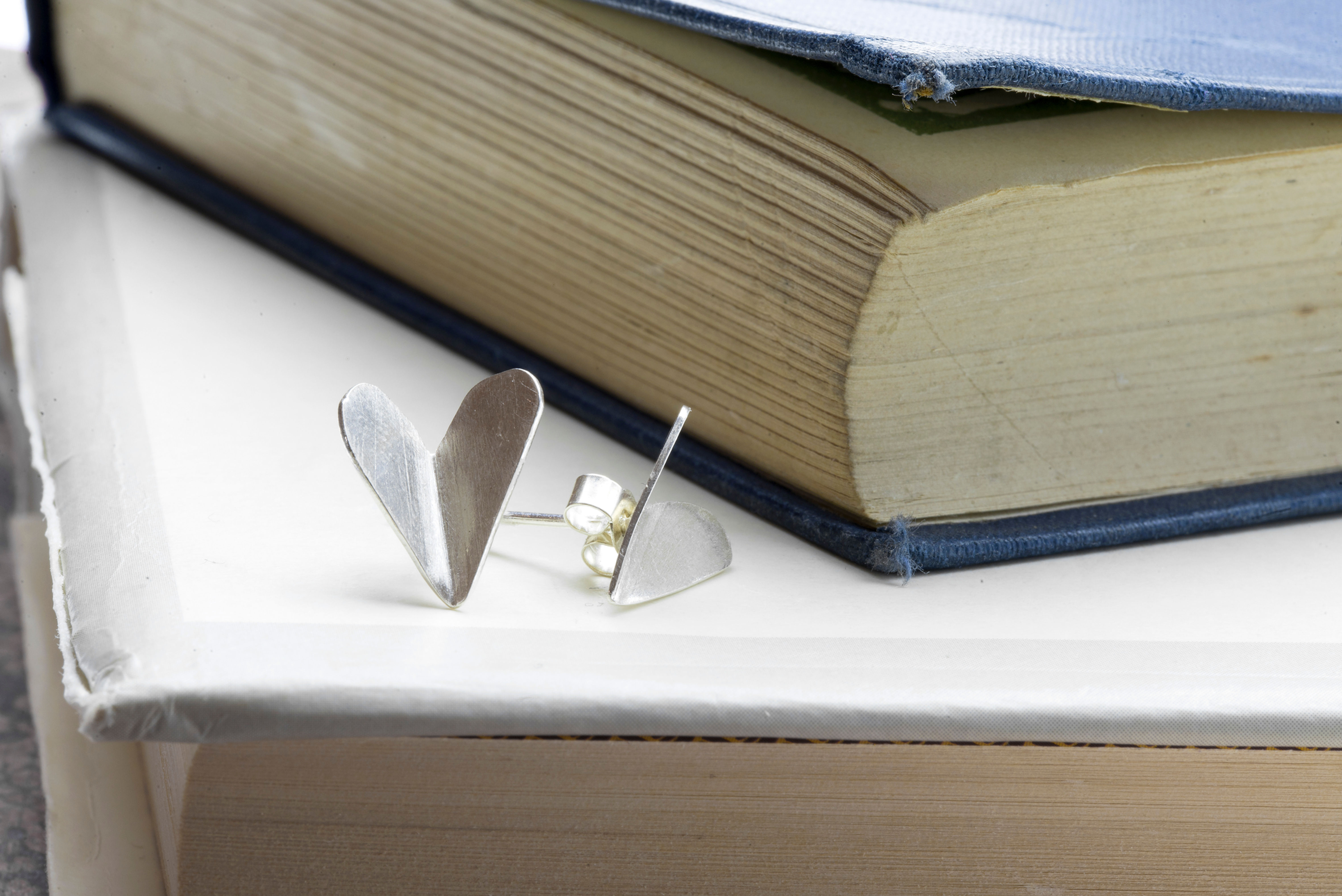 Silver Folding Heart Stud Earrings